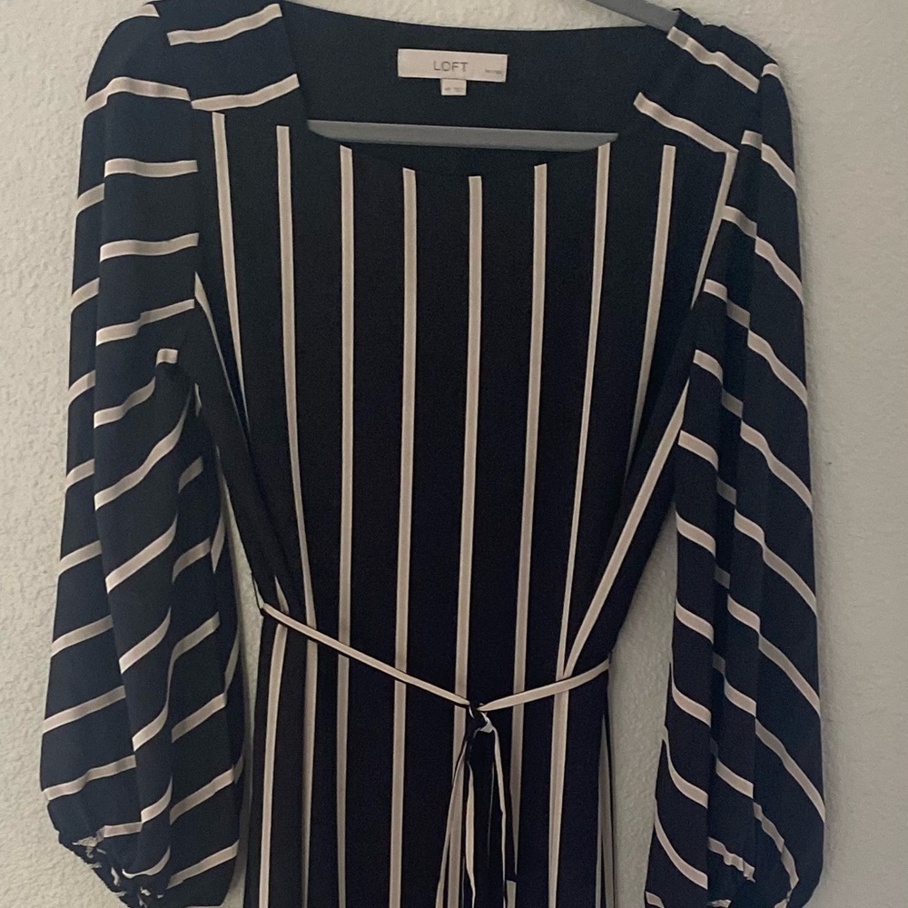 Black and taupe striped shirt dress by Loft size petite medium
